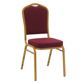 Anji Zhenguan Stackable Burgundy Fabric Gold Frame Premium Crown Back Metal Banquet Chair(ZG10-008)