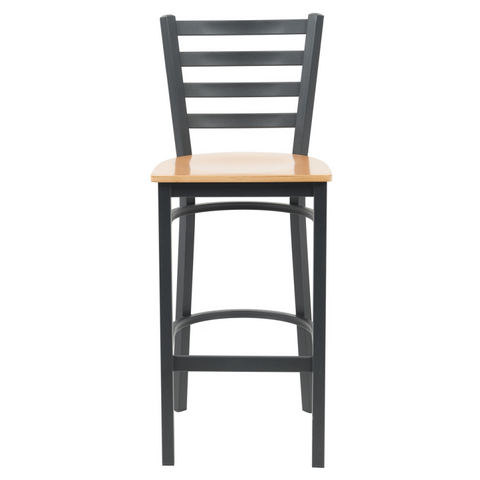 Zhenguan Restaurant Dining Black Finish Ladder Back Bar Stool Bar Chair with Light Nature Plywood Seat for Cafe Restaurant(ZG23-109B)