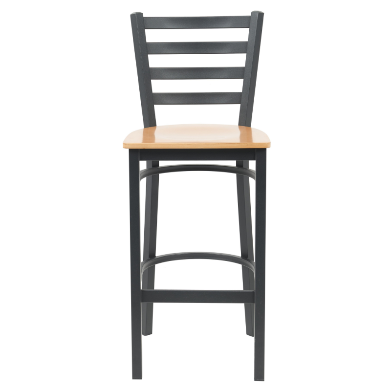 Zhenguan Restaurant Dining Black Finish Ladder Back Bar Stool Bar Chair with Light Nature Plywood Seat for Cafe Restaurant(ZG23-109B)