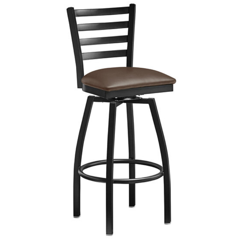 ZG Black Finish Ladder Back Swivel Bar Stool with Burgundy Vinyl Padded Seat for Restaurant (ZG21-072)