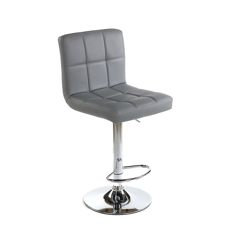 Beige Leatherette Bar Stool Counter Height Adjustable Chair in Chrome