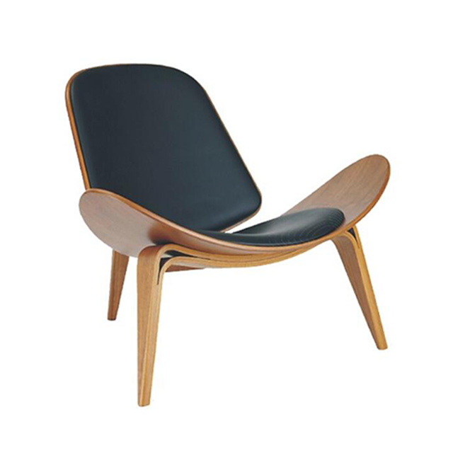 Wholesale Curved Furniture Modern Nordic Three-legged Shell Shaped Wood Lounge Chair(ZG19-017)