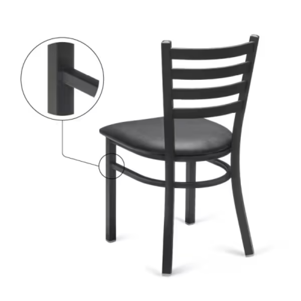 Metal Ladder Back Dining Restaurant Kitchen Chair with Comfort Black Vinyl Leather Padded Seat(ZG23-109)
