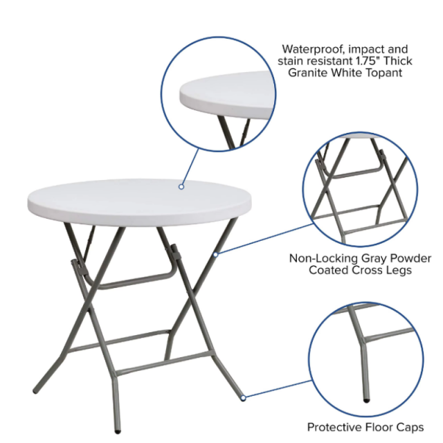 Outdoor Portable 32'' Plastic Folding Round Table Granite White Moisture Proof Finish