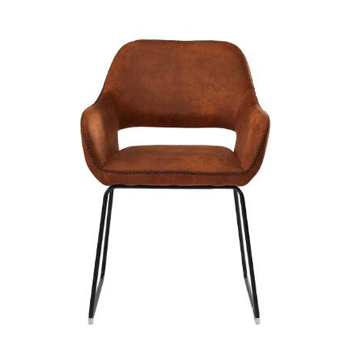 Antique Brown Upholstered Accent Chair PU Leather Dining Room Armchair with Armrest ZG23-077