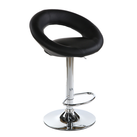 Height Adjust Faux Leather Bar Stool Kitchen Chair with Rotary Chrome Base