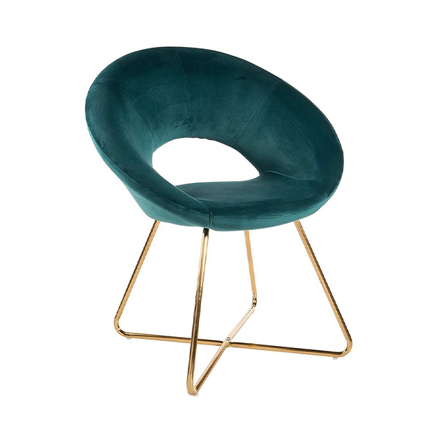 Luxury Velvet Upholstered Moon Arm Restaurant Cafe Bar Backrest Metal Leisure Chair(ZG23-036)