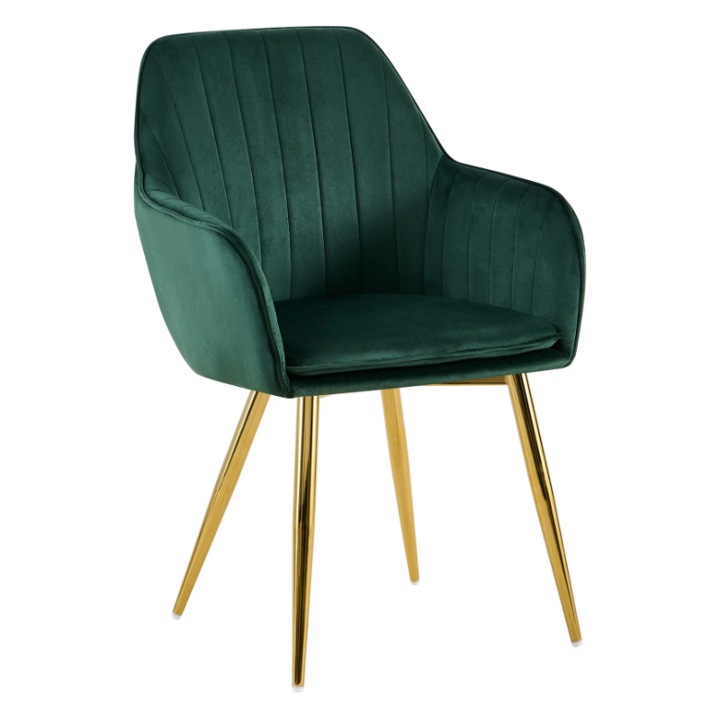 Modern Luxury Tufted Velvet Fabric Dining Green Armchair with Metal Legs(ZG23-033)