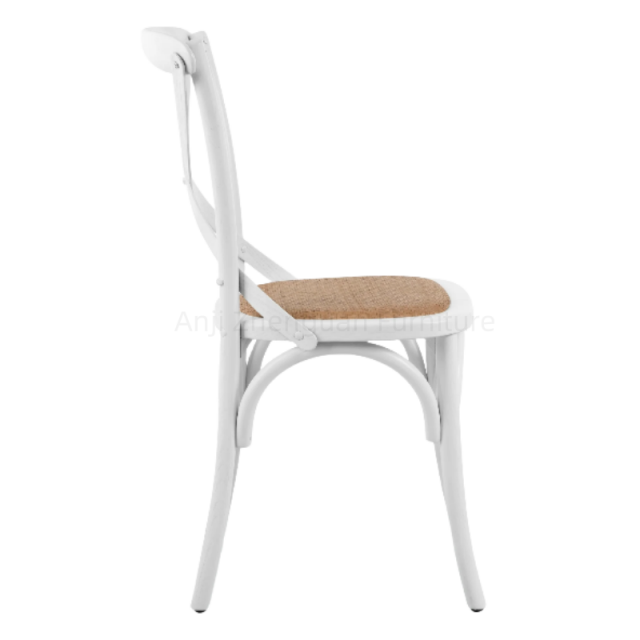 Zhenguan Stackable Outdoor Wedding Chairs Wood Crossback Chairs with Rattan Seat Hotel X Chair for Rental Party Event(ZG11-002)