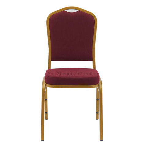 Anji Zhenguan Stackable Burgundy Fabric Gold Frame Premium Crown Back Metal Banquet Chair(ZG10-008)