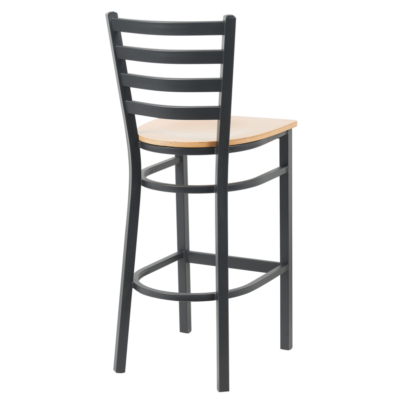 Zhenguan Restaurant Dining Black Finish Ladder Back Bar Stool Bar Chair with Light Nature Plywood Seat for Cafe Restaurant(ZG23-109B)