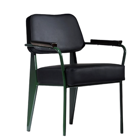 Factory Directly Wholesale Armrest Accent Brown Leather Dining Chair Metal Tolix Industrial Bistro Dining Chair (ZG23-007)