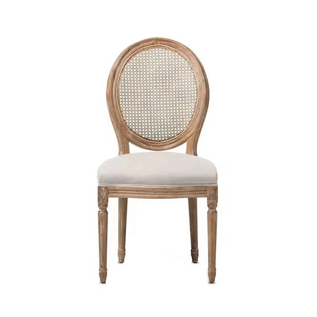 Natural Color Louis Wood Chairs Armless Oval Rattan Back Chair with Upholstered Seat ZG16-023