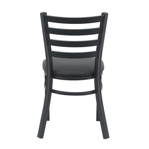 Metal Ladder Back Dining Restaurant Kitchen Chair with Comfort Black Vinyl Leather Padded Seat(ZG23-109)
