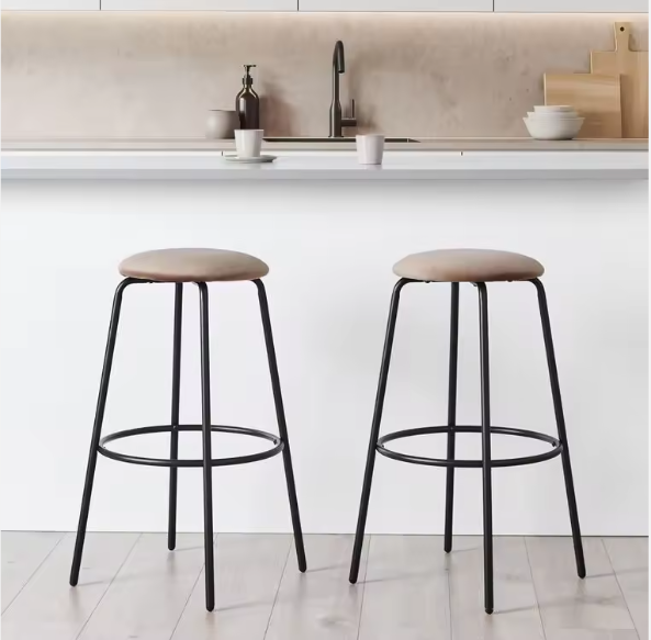  Edit Restaurant Cafe Counter Height Set of 2 Velvet Upholstered Bar Stool with Black Metal Legs ZG21-070