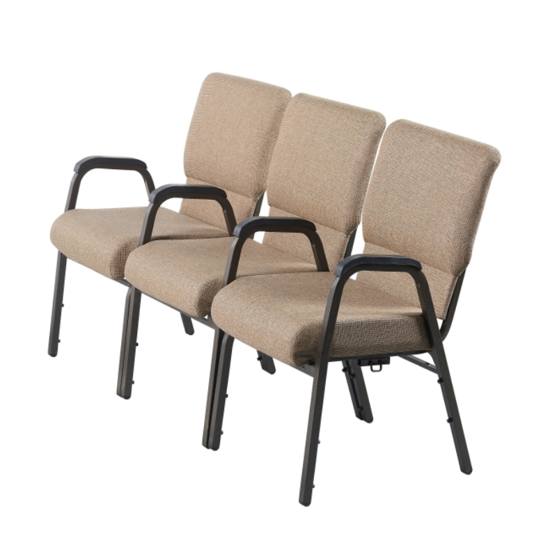Wholesale Cheap Stackable 20.5'' Wide Metal Mix Tan Church Chair with Armrest for Auditorium Worship(ZG13-009)