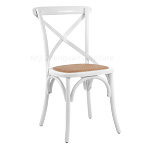 Zhenguan Stackable Outdoor Wedding Chairs Wood Crossback Chairs with Rattan Seat Hotel X Chair for Rental Party Event(ZG11-002)