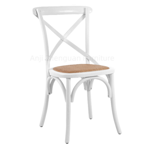 Zhenguan Stackable Outdoor Wedding Chairs Wood Crossback Chairs with Rattan Seat Hotel X Chair for Rental Party Event(ZG11-002)