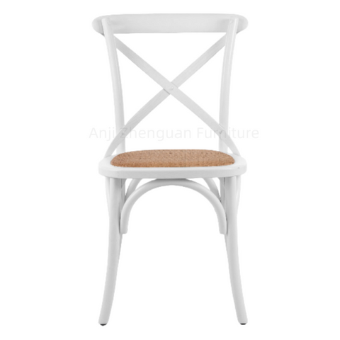 Zhenguan Stackable Outdoor Wedding Chairs Wood Crossback Chairs with Rattan Seat Hotel X Chair for Rental Party Event(ZG11-002)