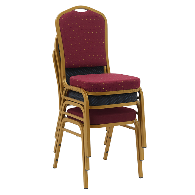 Anji Zhenguan Stackable Burgundy Fabric Gold Frame Premium Crown Back Metal Banquet Chair(ZG10-008)