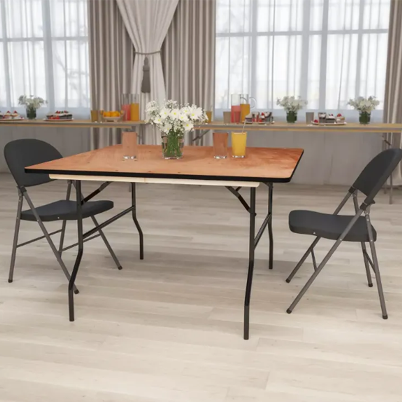Commercial Grade Square Folding Table 4FT 5FT 6FT Plywood Top Steel Legs